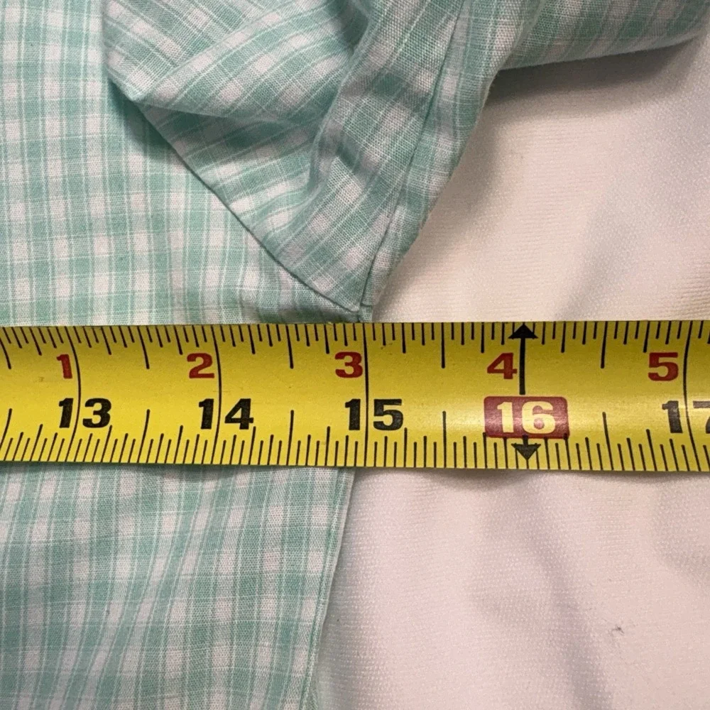 IZOD Boys Kids Checkered Button Down Shirt‎ Mint Green Long Sleeve Size 7R